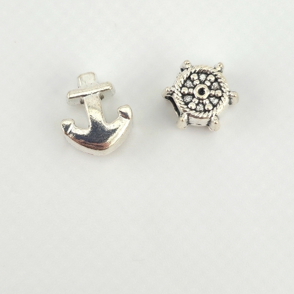 Nautical Anchor & Ship Wheel Bead Pair for European Style Bracelets - Picture 1 of 2